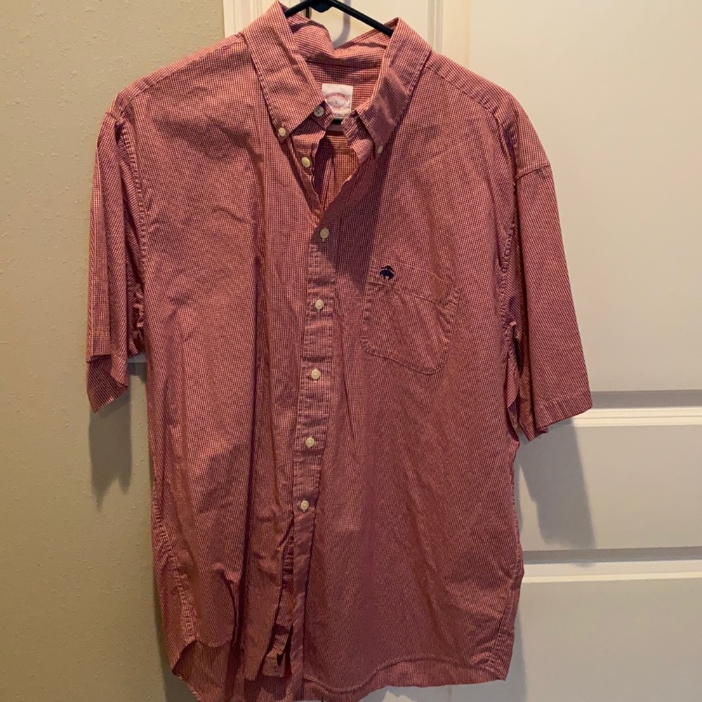 Crimson gingham button down shirt worn once